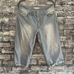 Levi's Blue and White Distressed  Pinstripe Denim Shorts/ cuffs slight stretch